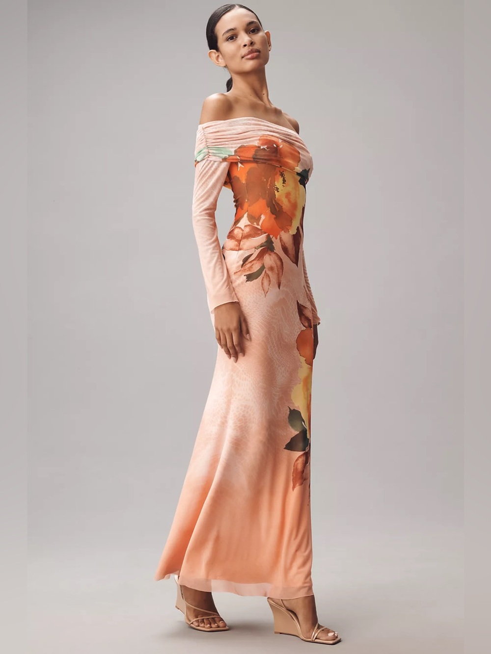 Anthropologie AFRM Theana Off-Shoulder Mesh Maxi Dress